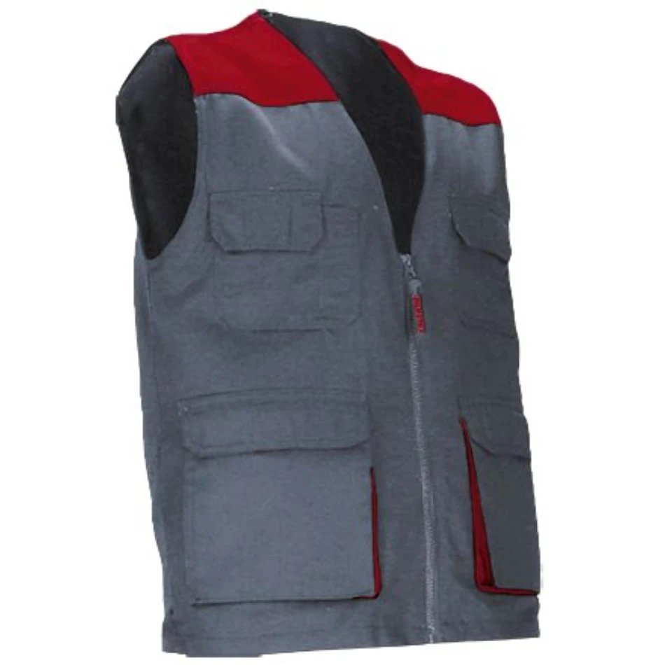 Vestă Lucru THUNDER Multi-buzunare | Bicolor | Twill 200g/mp Gri-Rosu loto