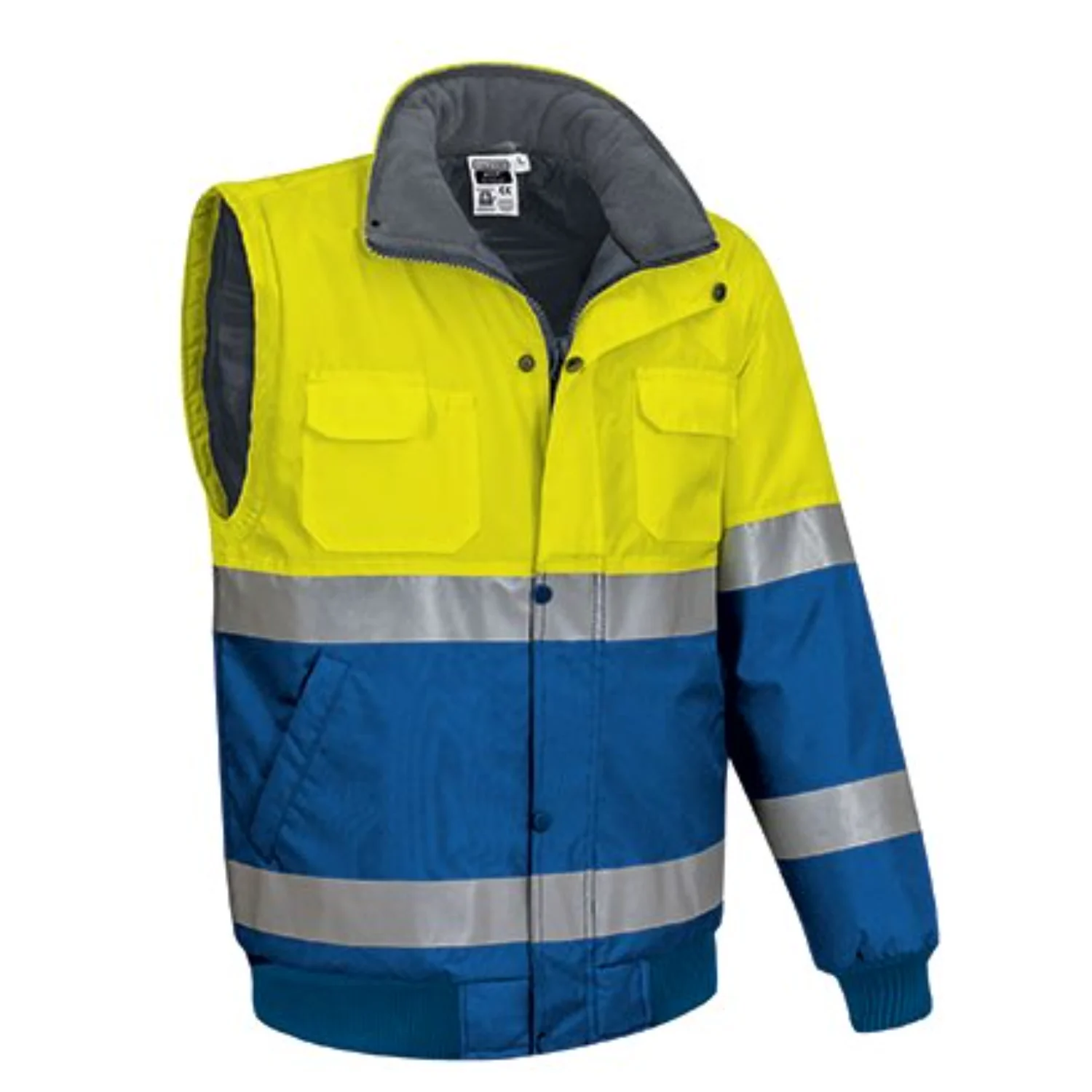 DONEGAL Jachetă detașabilă 2in1 de Vizibilitate Ridicată, matlasata termic impermeabila, bicolor, Galben fluorescent-Albastru royal