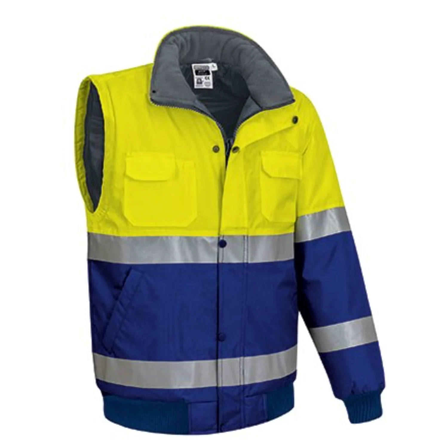 DONEGAL Jachetă detașabilă 2in1 de Vizibilitate Ridicată, matlasata termic impermeabila, bicolor, Galben fluorescent-Albastru safir