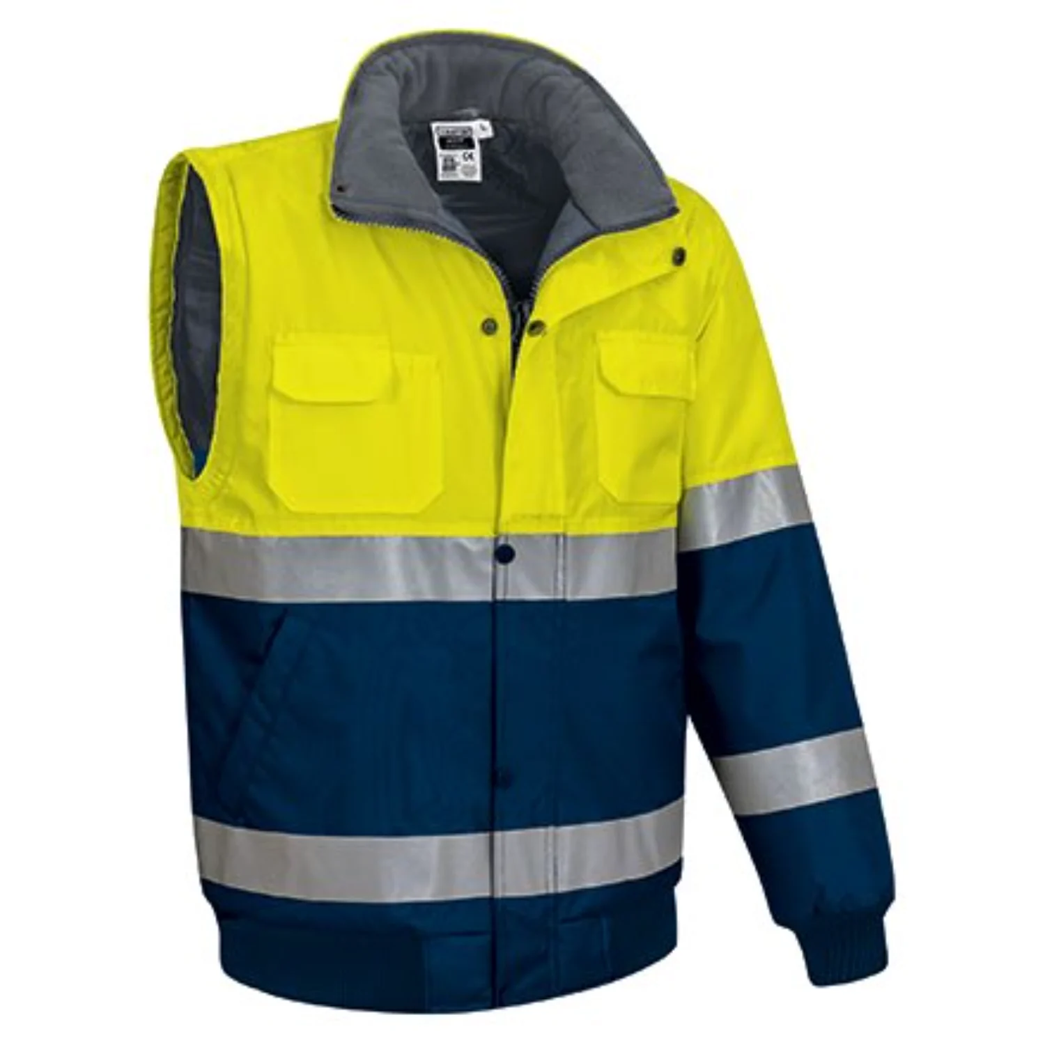 DONEGAL Jachetă detașabilă 2in1 de Vizibilitate Ridicată, matlasata termic impermeabila, bicolor, Galben fluorescent-Bleumarin