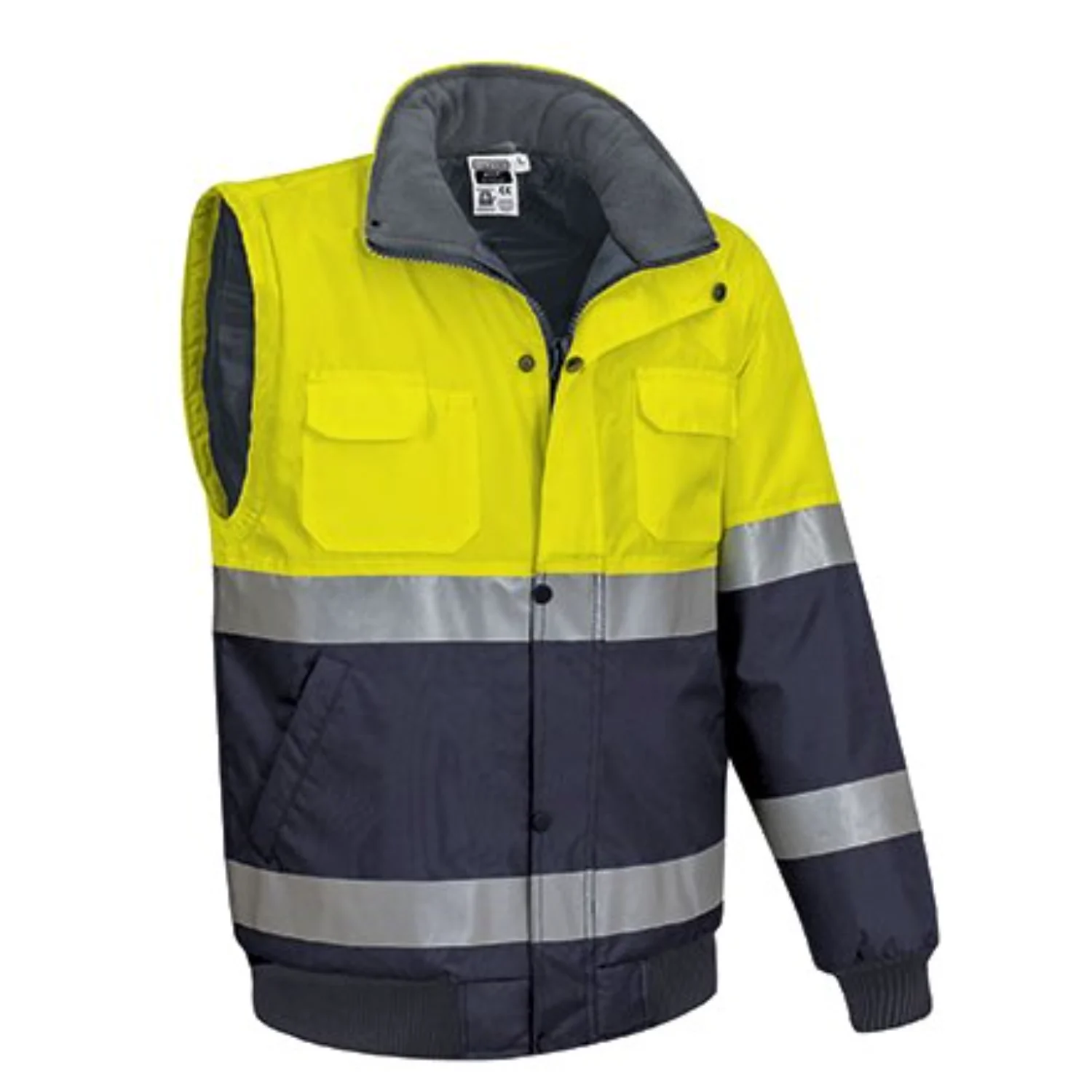 DONEGAL Jachetă detașabilă 2in1 de Vizibilitate Ridicată, matlasata termic impermeabila, bicolor, Galben fluorescent-Gri inchis
