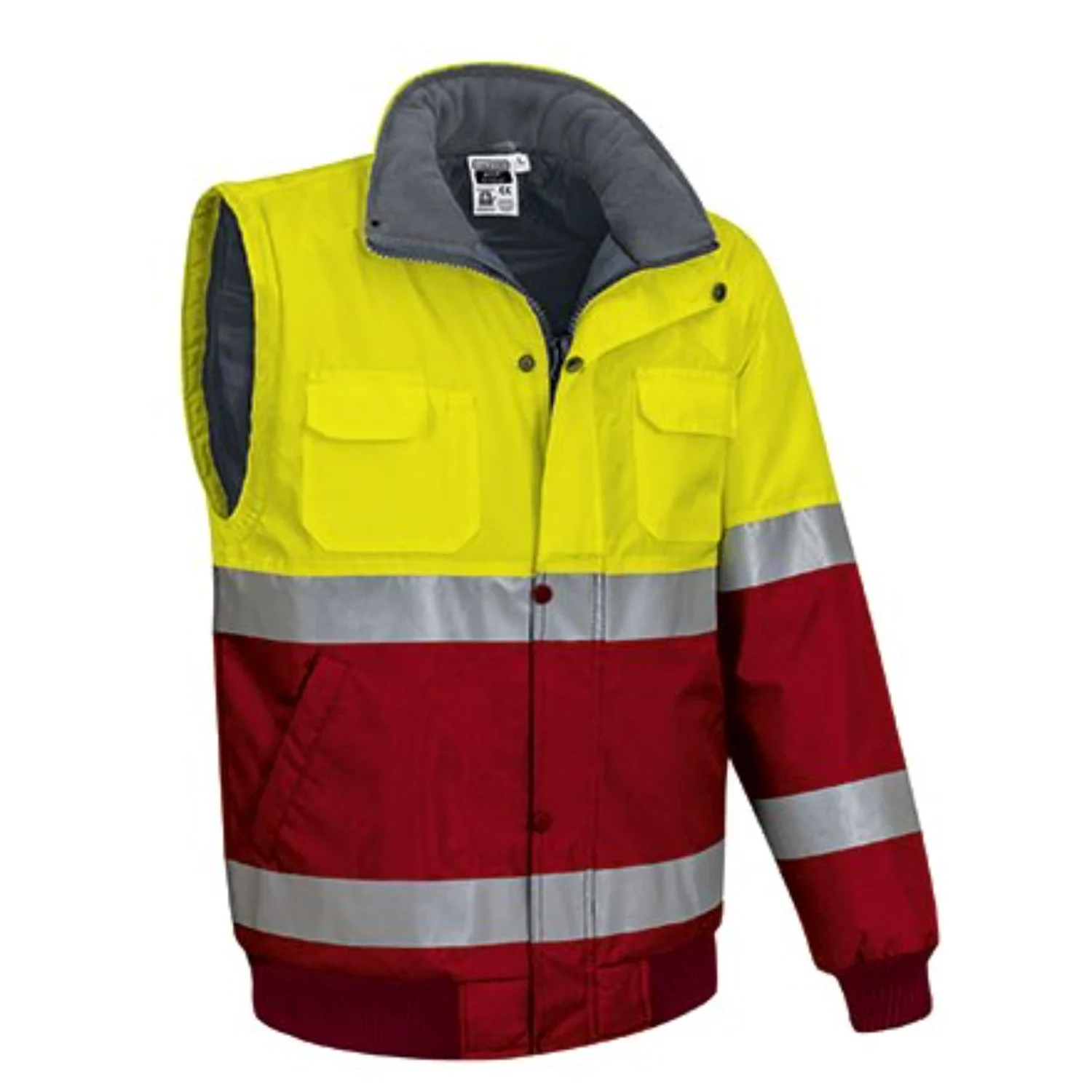 DONEGAL Jachetă detașabilă 2in1 de Vizibilitate Ridicată, matlasata termic impermeabila, bicolor, Galben fluorescent-Rosu loto
