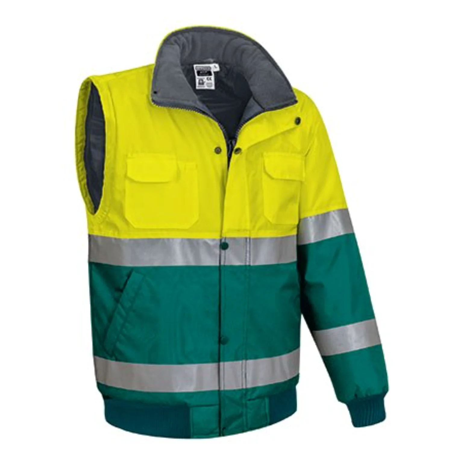 DONEGAL Jachetă detașabilă 2in1 de Vizibilitate Ridicată, matlasata termic impermeabila, bicolor, Galben fluorescent-Verde amazonic