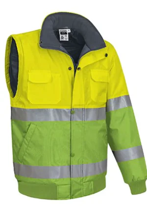 DONEGAL Jachetă detașabilă 2in1 de Vizibilitate Ridicată, matlasata termic impermeabila, bicolor, Galben fluorescent-Verde mar