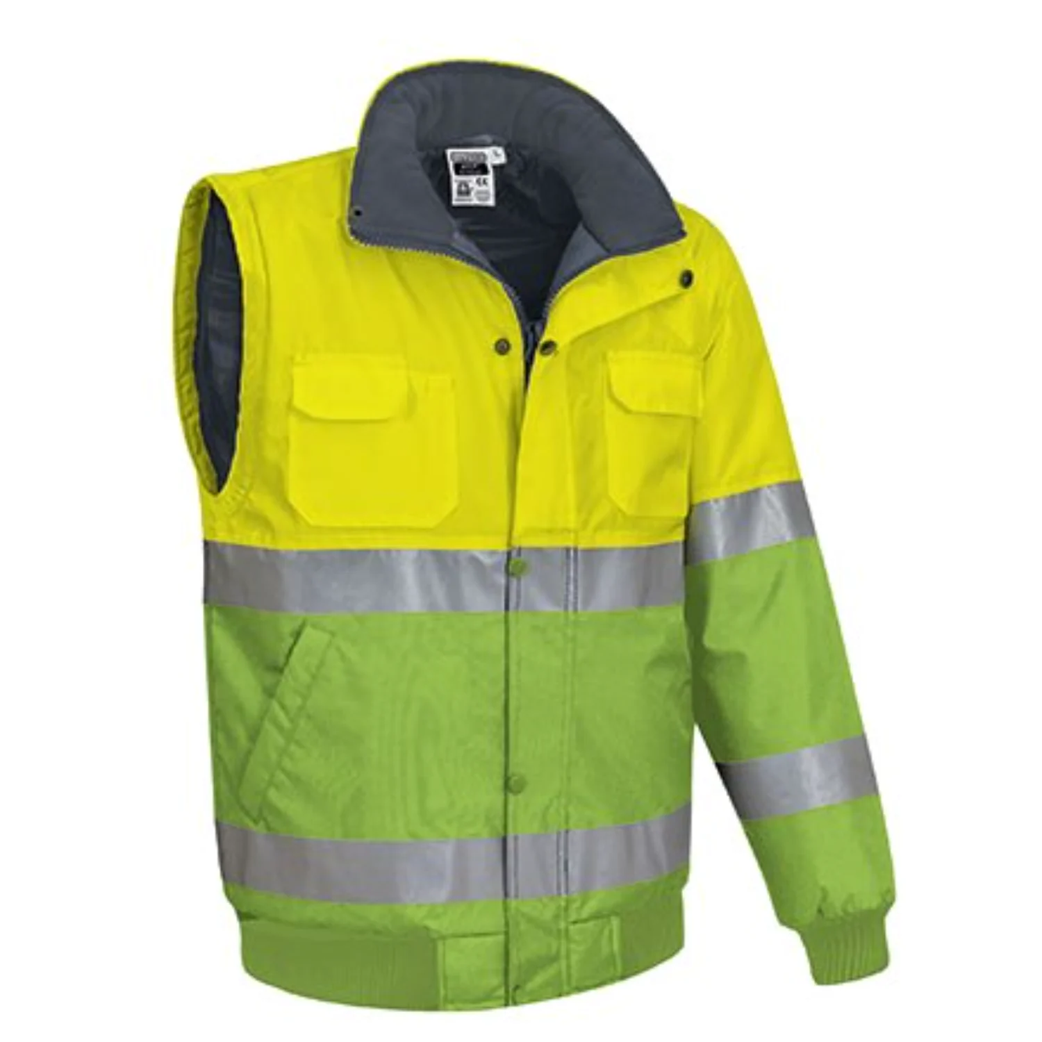DONEGAL Jachetă detașabilă 2in1 de Vizibilitate Ridicată, matlasata termic impermeabila, bicolor, Galben fluorescent-Verde mar