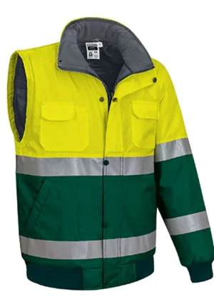DONEGAL Jachetă detașabilă 2in1 de Vizibilitate Ridicată, matlasata termic impermeabila, bicolor, Galben fluorescent-Verde sticla