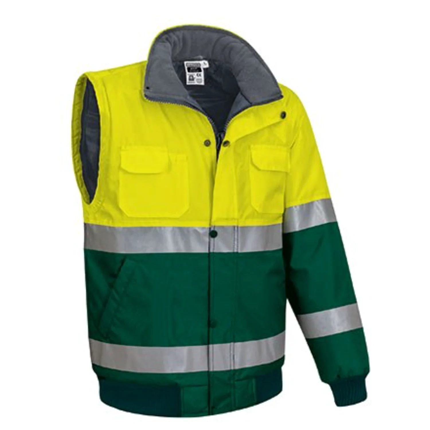 DONEGAL Jachetă detașabilă 2in1 de Vizibilitate Ridicată, matlasata termic impermeabila, bicolor, Galben fluorescent-Verde sticla