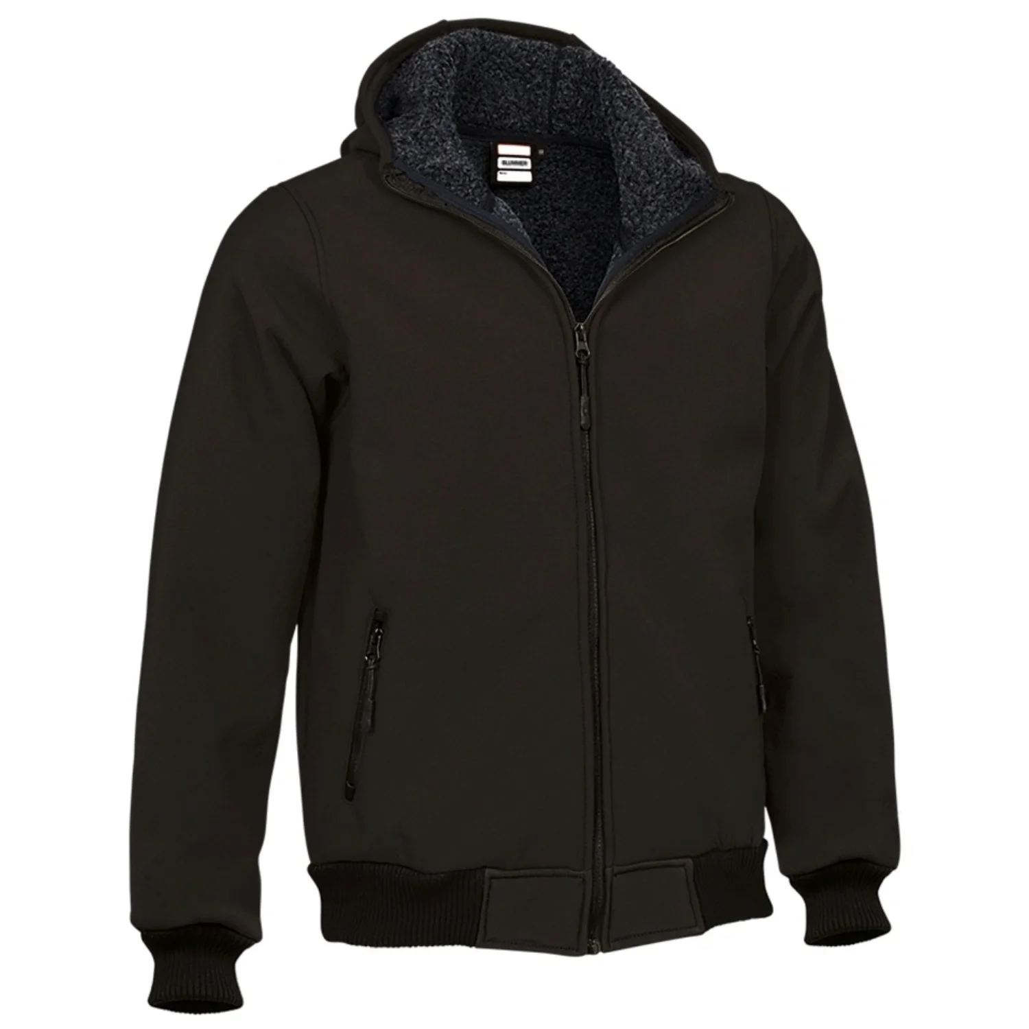 Jachetă softshell cu glugă si captuseala, din țesătură softshell elastică foarte groasă hidrofuga BLUMMER Negru