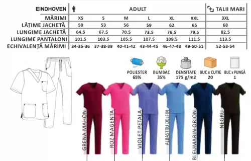 costum medical eindhoven | set bluză pantalon | 175g/mp grena mahon