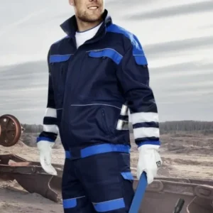 costum lucru cool trend reflex – marcaj ce 100% bumbac 260g, pantalon pieptar, bleumarin albastru