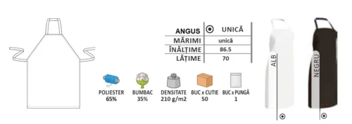 Șorț angus cu pieptar | calitate Înaltă horeca ce 210 g/mp negru