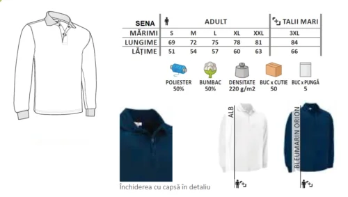 tricou polo sena mânecă lungă – marcaj ce, calitate Înaltă bleumarin