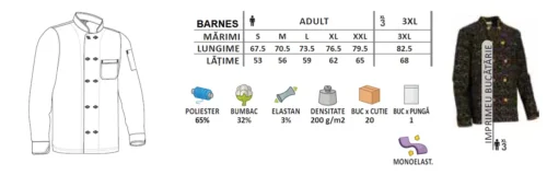 jachetă bucătar barnes – marcaj ce, twill elastic, guler mao