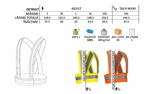bretele reflectorizante detroit hi vis marcaj ce oeko tex portocaliu fluorescent