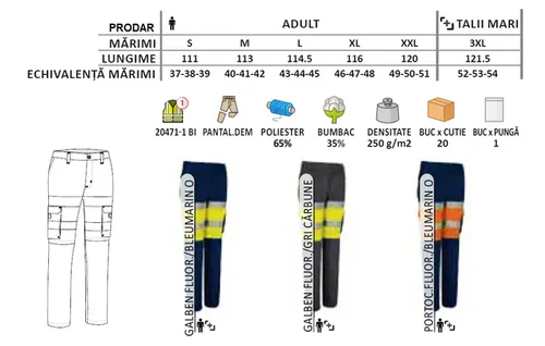 pantaloni detașabili hi vis prodar clasa1 marcaj ce oeko tex